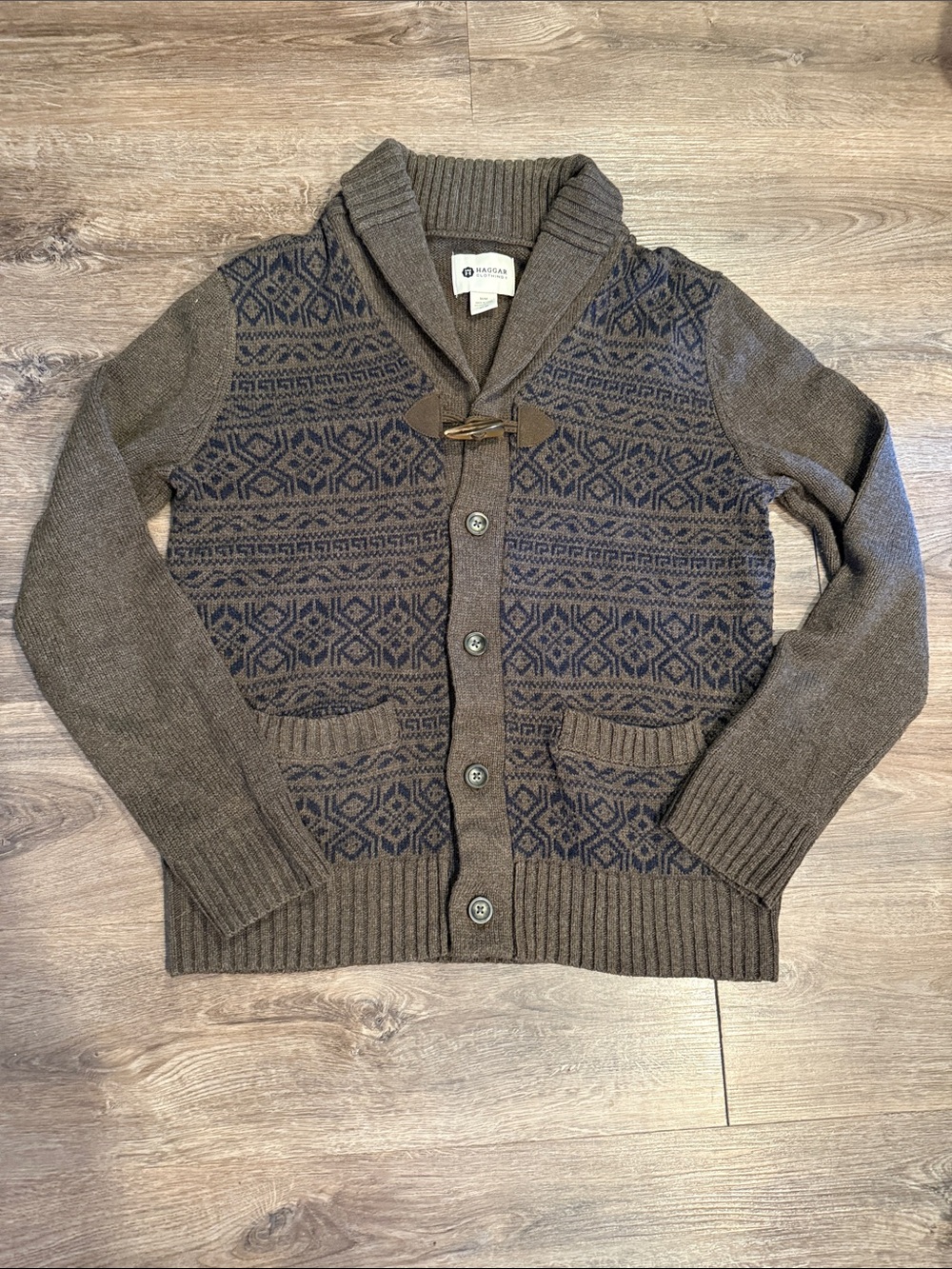 Haggar Men's Fair Isle Pattern Shawl-Collar Cardigan Sweater Size M